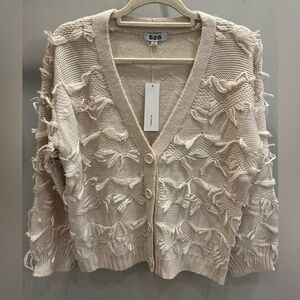 Fringe Cardigan in Bare 525 America Size M Cozy Button Up Sweater NWT